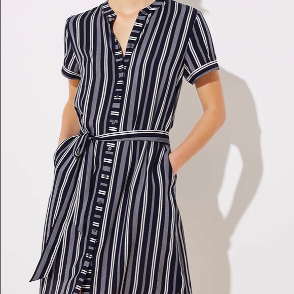 LOFT Dresses & Skirts - Loft striped tie waste shirt dress size medium